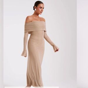 Meshki Marcel Off Shoulder Diamante Maxi Dress - Size M